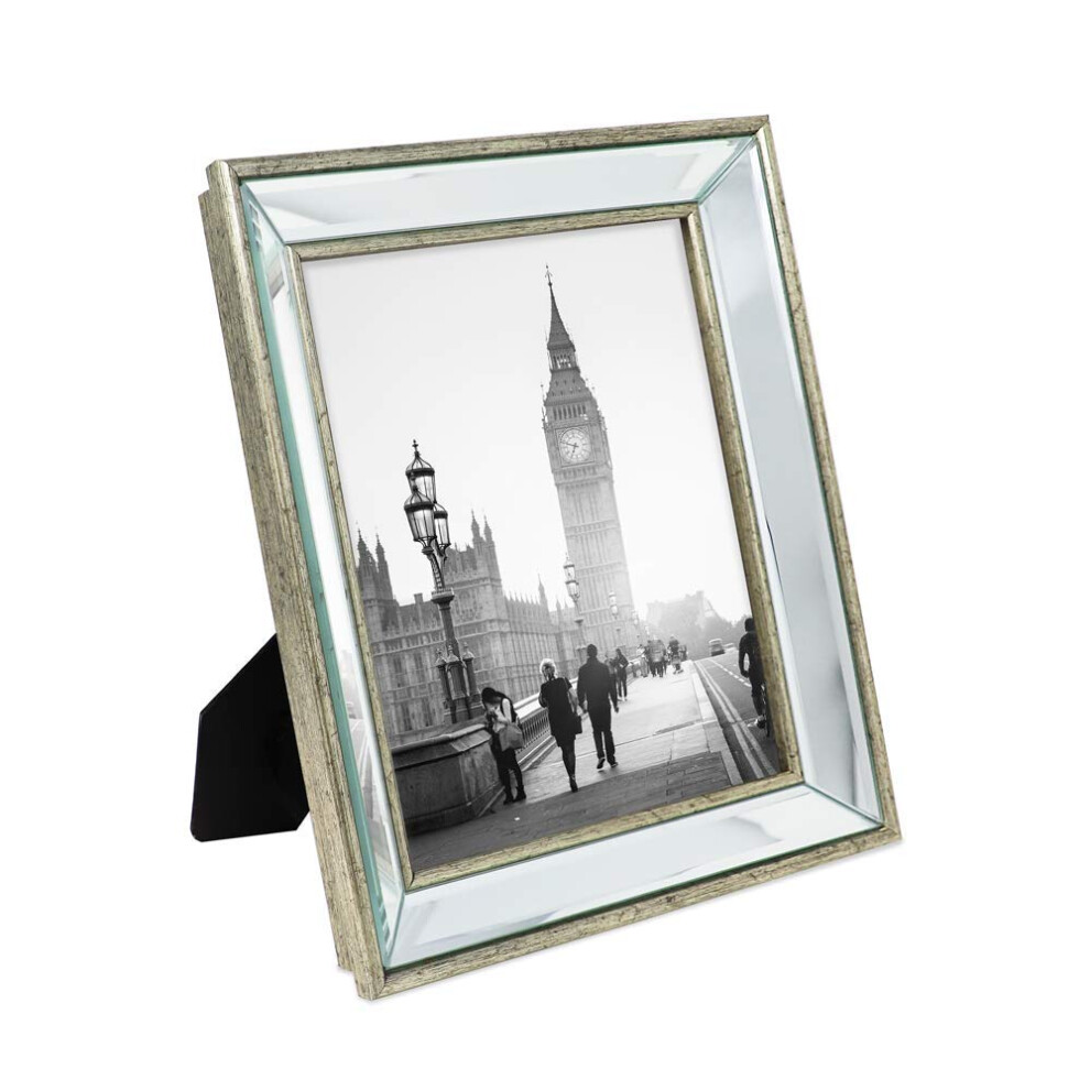 Isaac Jacobs 8x10 Silver Beveled Mirror Picture Frame - Classic Mirrored Frame with Deep Slanted Angle Made for Wall D?cor Display  Photo Gallery and