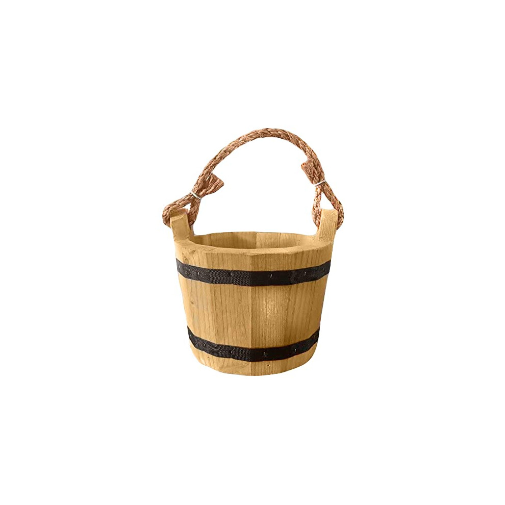 Photos - Waste Bin Wooden Bucket 6"""""""" x 8"""""""" Water Wishing Well Pail with Rope Twine Handle Solid Wood Vintage Style Primitive Plante