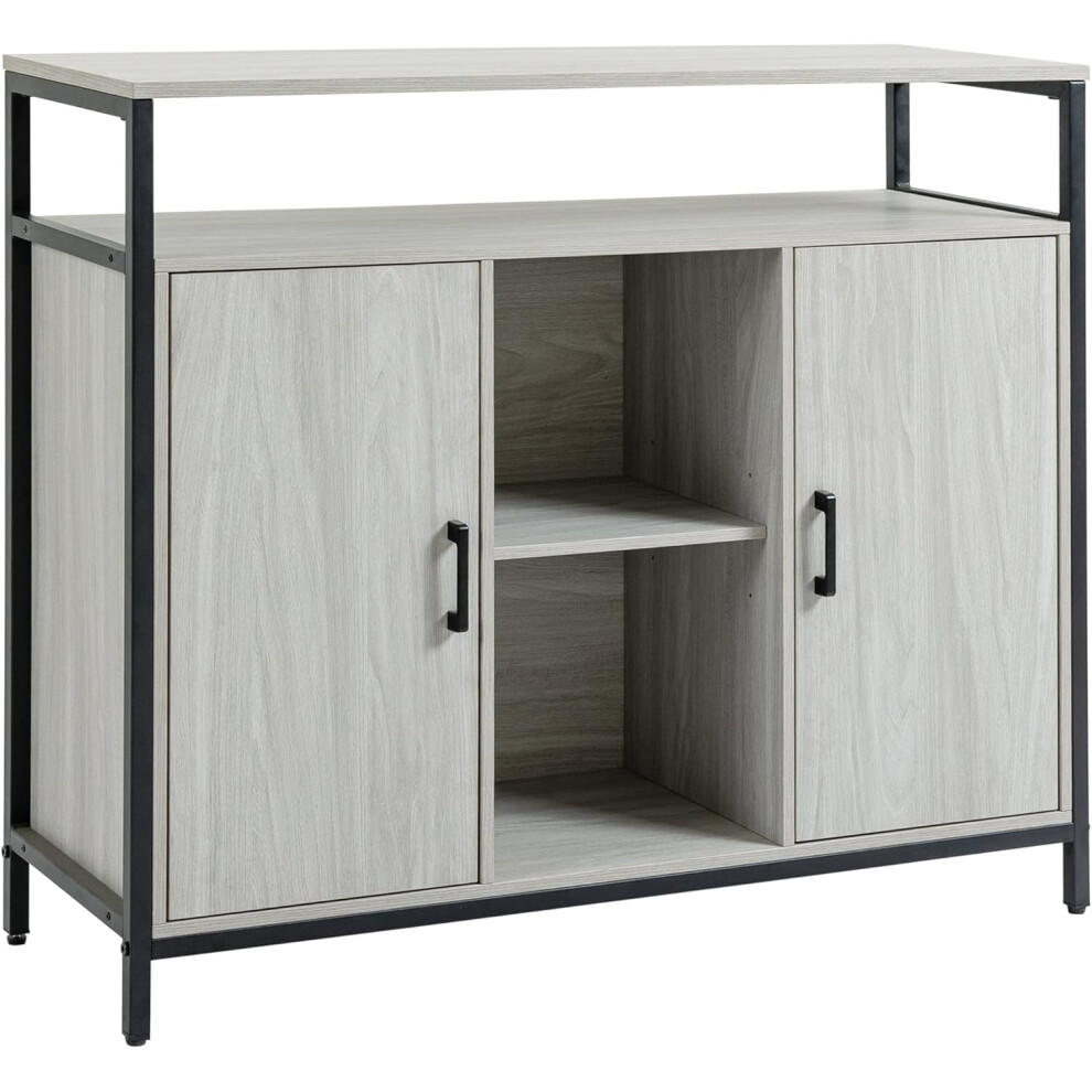HOMCOM Modern Sideboard, Steel Frame Storage Cabinet with 2 Doors and Adjustable Shelves for Living Room, Hallway, Light Grey