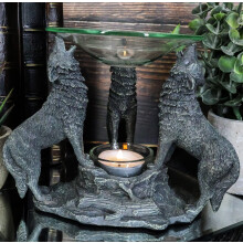 Ebros gave m?neskin tre hylende ulve olie varmere eller voks t?rbr?nder aroma duft diffusor statue faux sten harpik ulv tema dekorativ figur