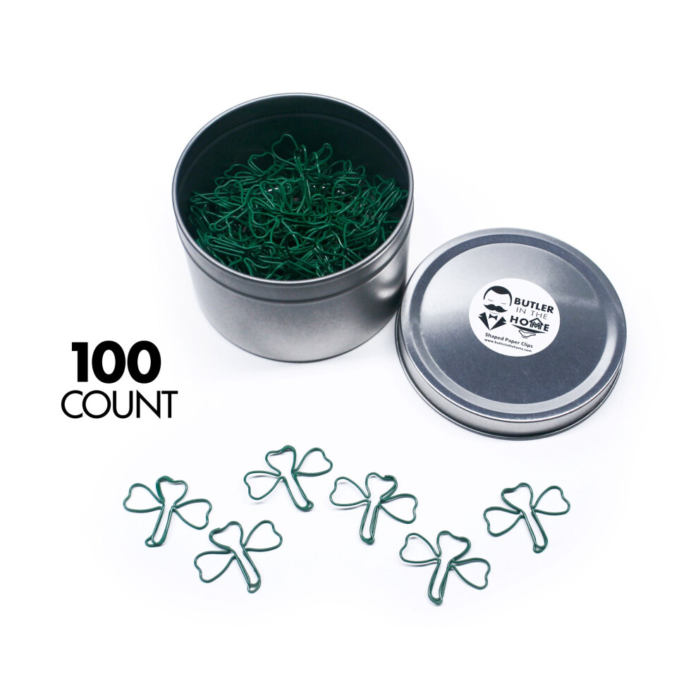 Butler in the Home Shamrock Clover Shaped Paper Clips Great for Paper Clip Collectors or Office Gift - Comes in Round Tin with Lid and Gift Box (100 C-image-OPC-PFNJ97X-NEW