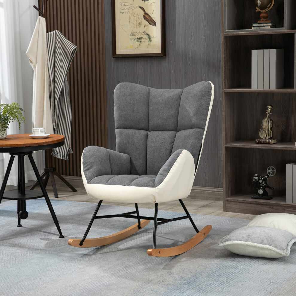 Homcom Rocking Chair For Nursery Upholstered Wingback Armchair And Grey/Cream