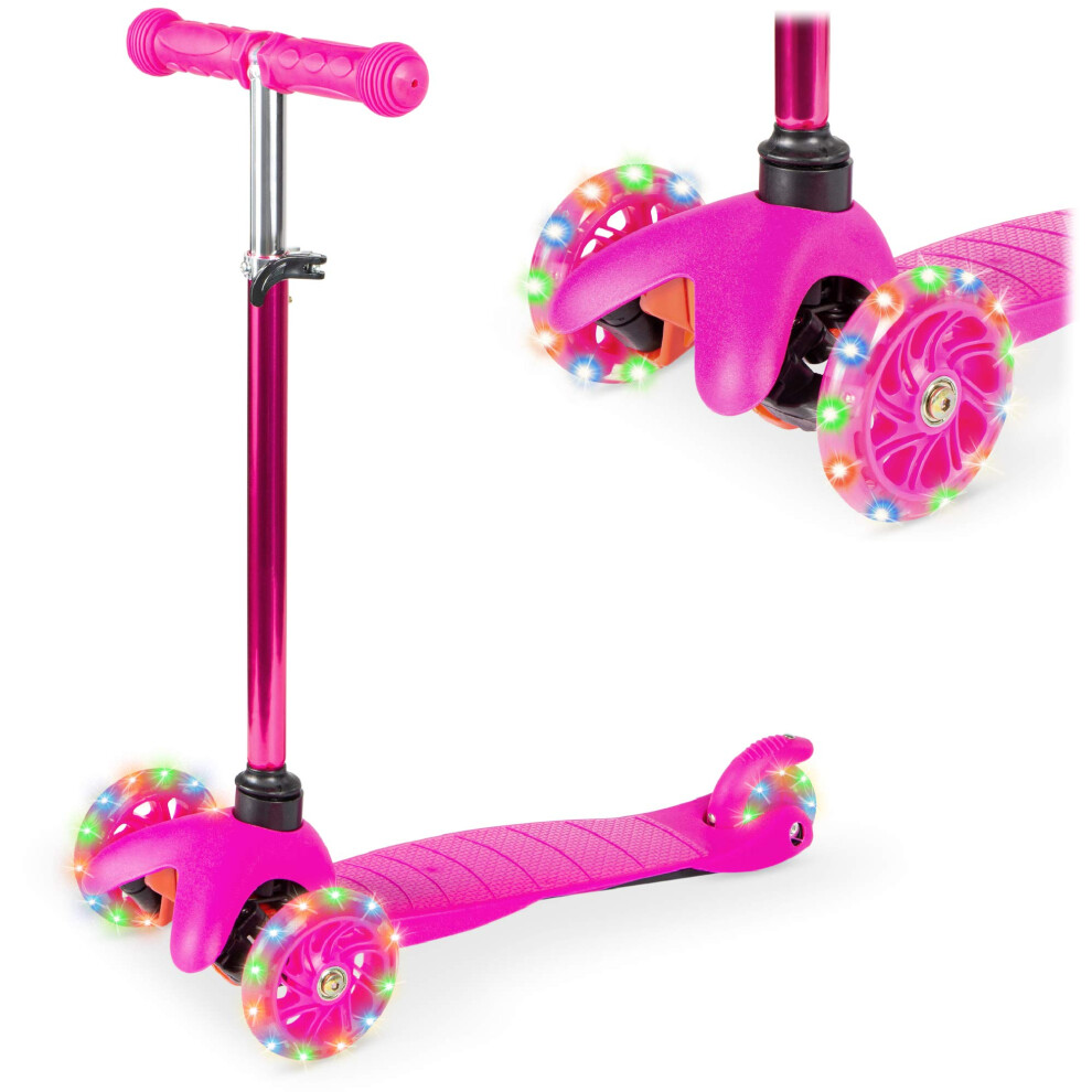 Photos - Scooter Best Choice Products Kids Mini Kick  Toy w/ Light-Up Wheels Height Adjustable T-Bar Foot Break - Pink