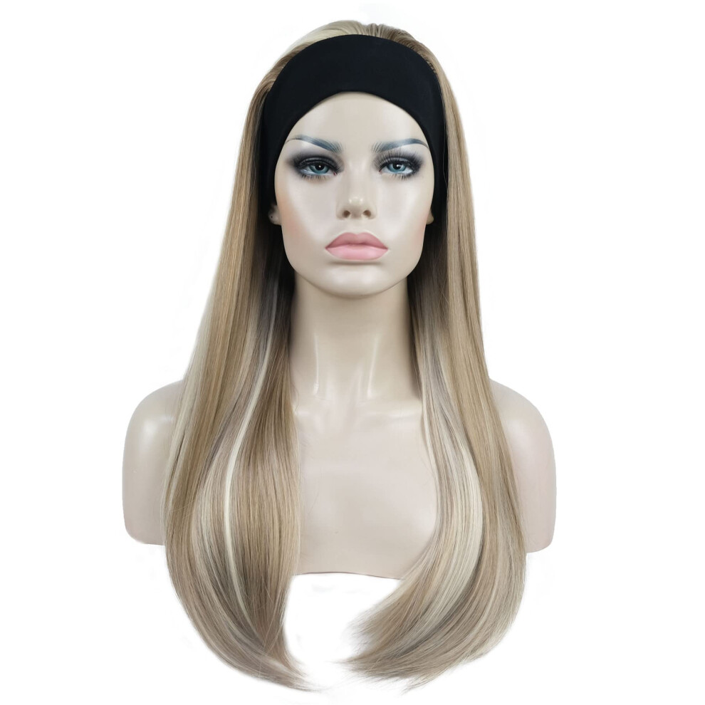 Aimole Unisex Black Long Straight 3/4 Women's Wigs Hair Piece Synthetic Hair With Headband (H16-613)