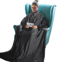 Tirrinia Wearable Blanket Adult Sunggle Blanket with Sleeves Reading Full Blanket Cozy TV Blanket Gift Idea for Women Men Mom Black