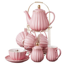 Jusalpha Fine China Pink Coffee Cafe / tasse de the Ensemble de tas de the et service de soucoupe pour 4 avec une cuillere a the et une passoire