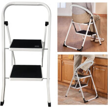 2 Step Ladder Portable Folding 2 Step Stool Heavy Duty Steel Ladder with Hand Rail and AntiSlip Wide Peda Lightweight Stepladder Use, 330lbs Capacity
