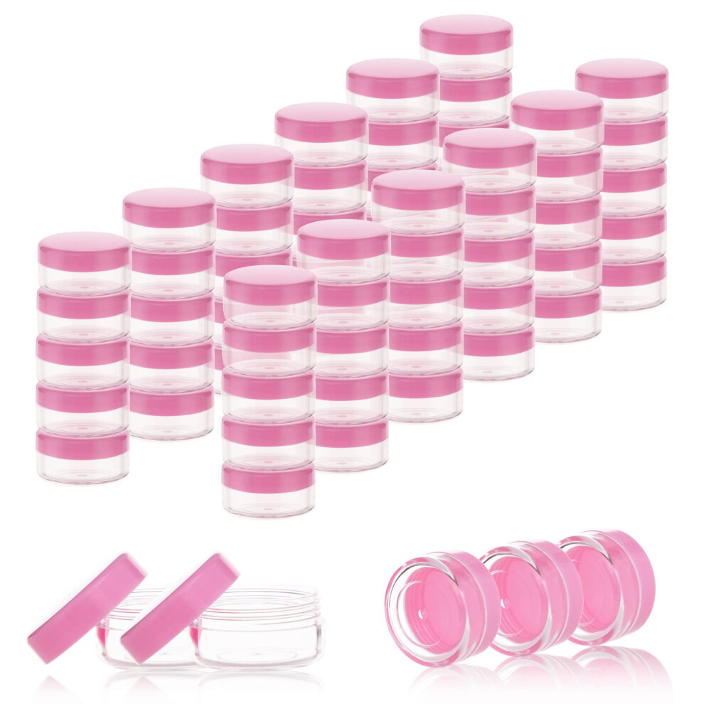 Zejia Pink 10 Gram Sample Containers 100 Count Cosmetic Containers With Lids Refillable Empty Sample Jars Small Plastic Containers With Lids (Pink)