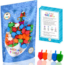 The Dreidel Company Hanukkah Dreidels 100 Bulk Pack Multi-Color Plastic Chanukah Dreidels With English Transliteration - Includes 3 Dreidel Game