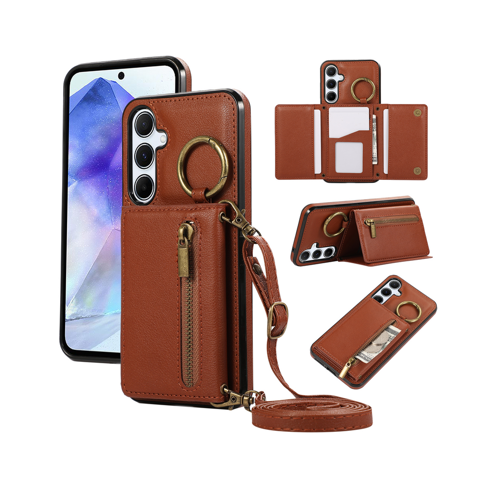 (Coffee, For Galaxy A26 5G) Crossbody Zipper Cards Solt Wallet Leather Case Fo Brown 967855096551