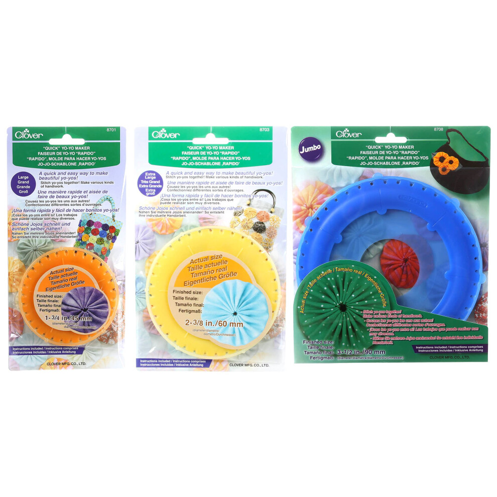 Bundle of Three (3) Quick Yo-Yo Makers: Large (makes 1.75"""" yo-yos)  Extra Large (makes 2-3/8"""" yo-yos)  and Jumbo (makes 3.5"""" yo-yos)