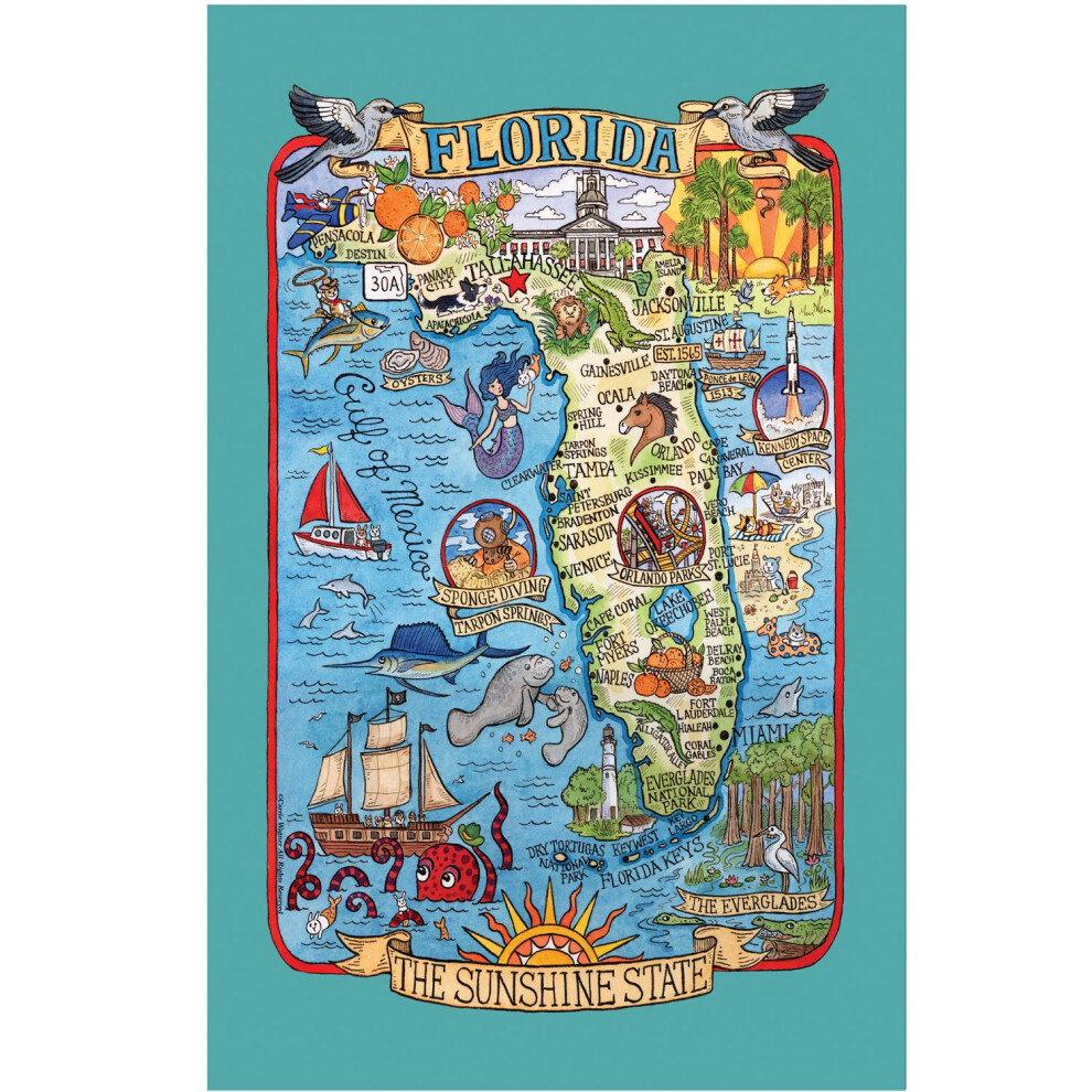 Kay Dee Designs F2183 Adventure Destinations Poster Style Tea Towel  Florida  18"""" x 28