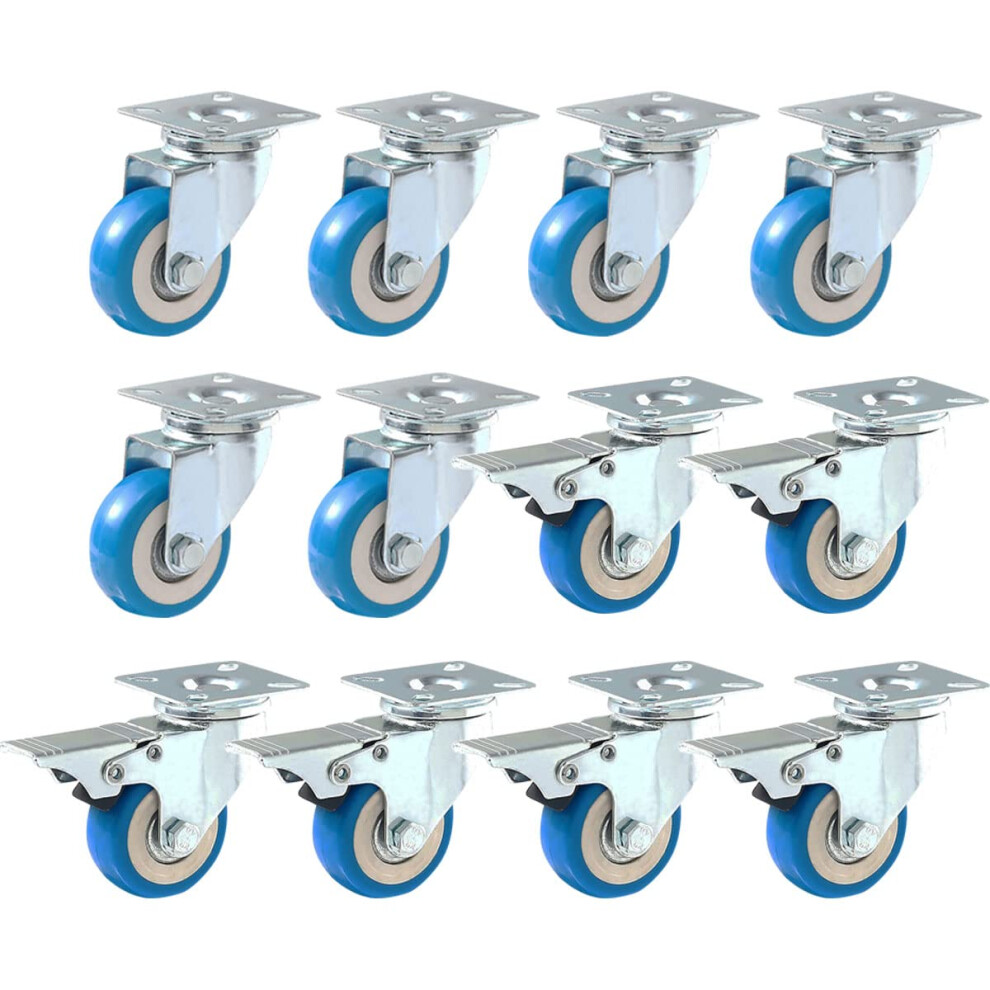 Online Best Service 12 Pack Caster Swivel Plate On Blue Polyurethane Wheels Pu(6 Pc No Brake + 6 Pc W/Brake) 734099662954