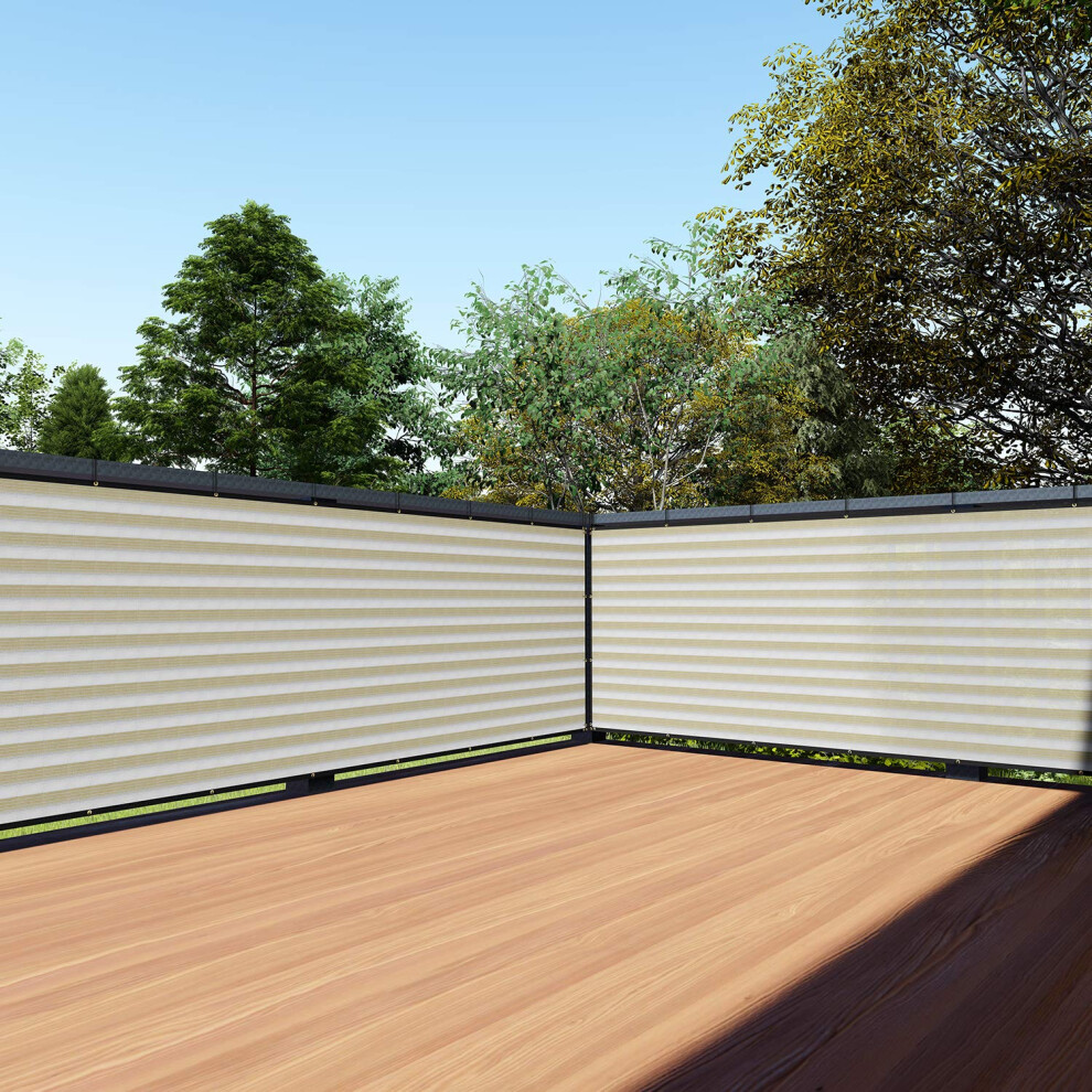 Brise-vue pour balcon     rayures beiges et blanches TANG 90 x 76 cm 200 g/m   , protection d'intimit    pour terrasse, appartement, terrasse, porche