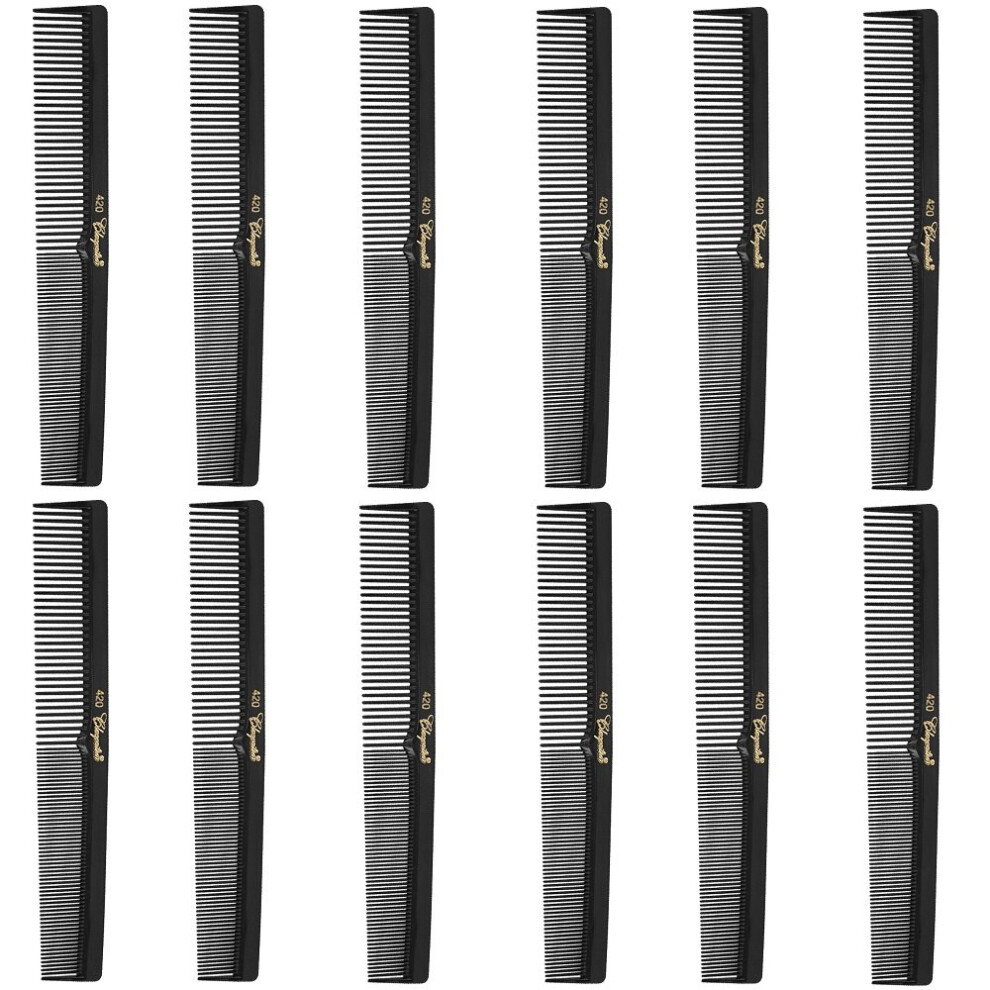 Krest Cleopatra 420 7"""""""" Flat Square Back Barber Hair Comb (12 Pack)