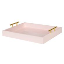 Kate and Laurel Lipton Decorative Tray with Polished Gold Metal Handles Soft Pink