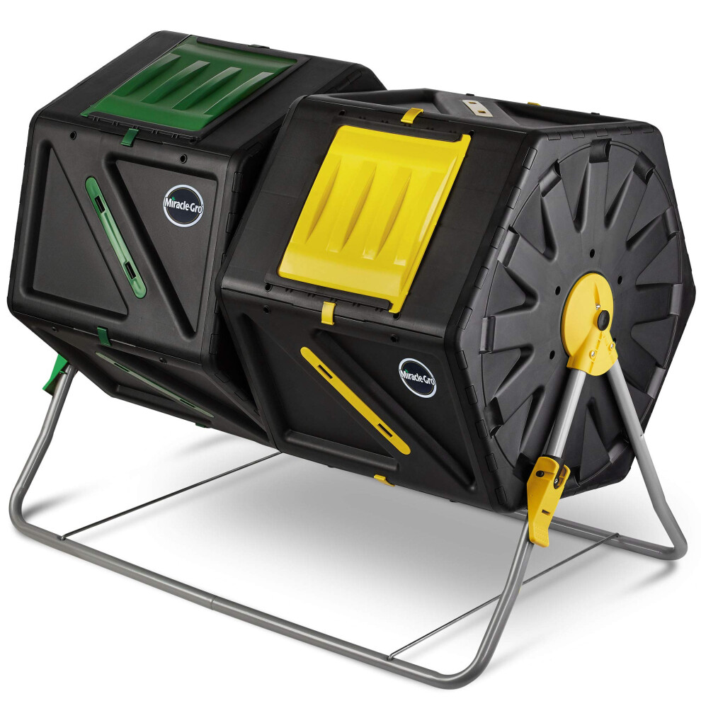 Miracle-Gro Compost Tumbler Dual Chamber - Easy-Turn Composter Tumbler Outdoor for Fast Composting - Heavy-Duty Composting Bin with 2 Sliding Doors (2