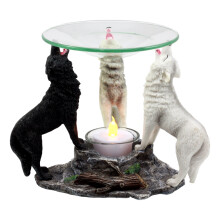Ebros Moonlight Farverig Hvid Sort Gr? Tre hylende ulve Olievarmer eller vokst?rtebr?nder Aroma Duftspreder Statue Faux Stone Resin Wolf Spirit t