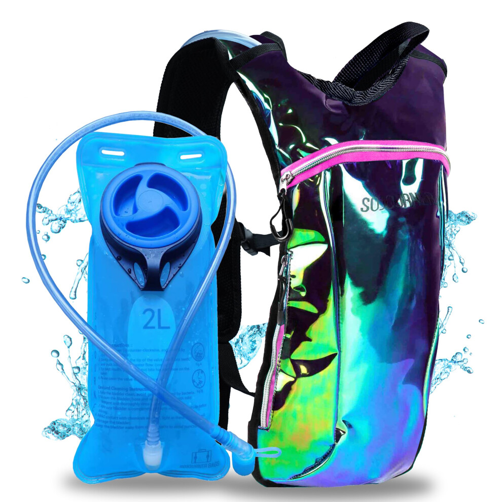 Sojourner Rave Trinkrucksack 2-Liter-Trinkblase Inklusive F R Festivals, Raves, Wandern, Radfahren, Klettern, Laufen (Lasergr N-Violett)-image