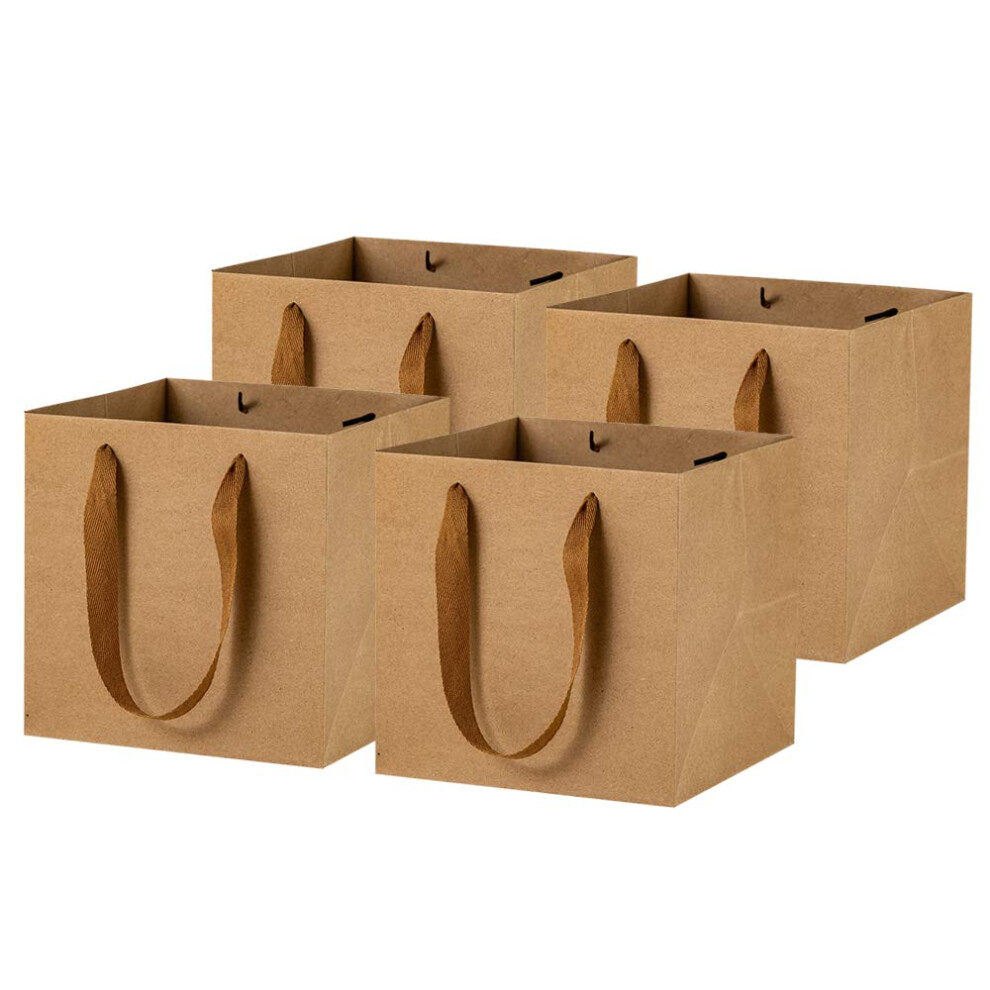 Sacs carr   s en papier kraft marron de 7,8 pouces, sacs-cadeaux pour fleurs avec poign   es en ruban, lot de 12