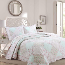 Cosy Line Home Fashions 100% Katoen Echt Patchwork Bloemen Roze Roos Shabby Chic Girly Omkeerbaar Quilt Beddengoed Set Dekbedsprei (La Rosa Rve Queen