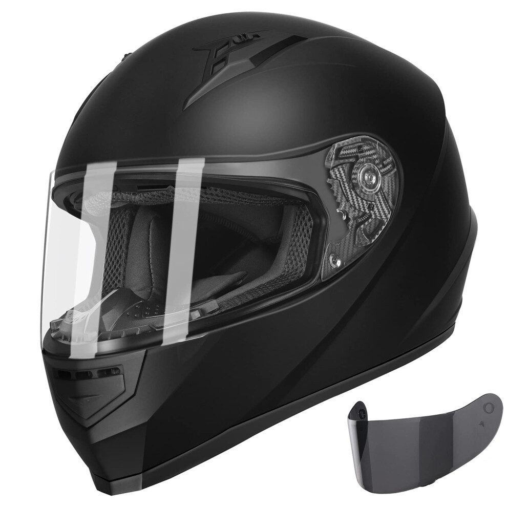 GLX GX11 Compact Lightweight Full Face Motorcycle Street Bike Helmet with Extra Tinted Visor DOT Approved (Matte Black Large)