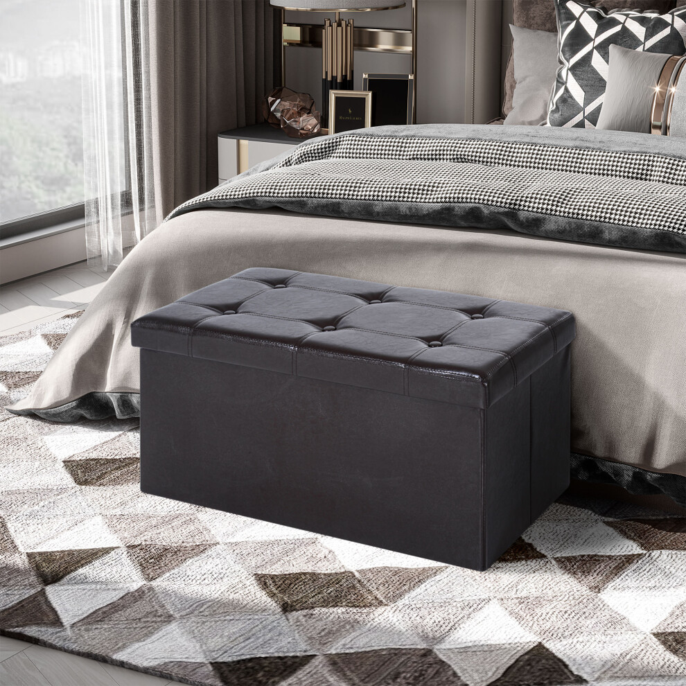 HOMCOM Storage Ottoman Tool Box Faux Leather Folding Bench Foot Rest, Brown