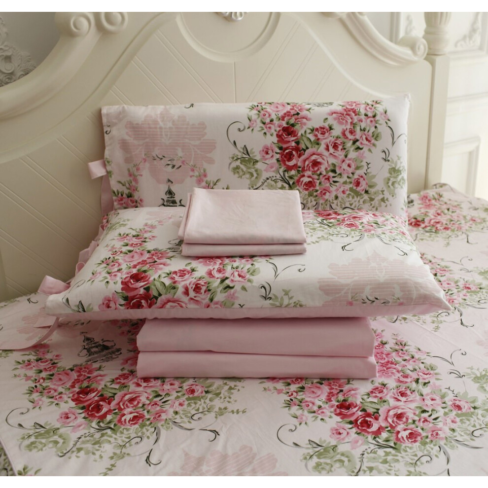 Parure de lit 4 pi   ces FADFAY Shabby Floral, ensemble de draps de grande taille, 100 % coton de qualit    sup   rieure, motif rose   : 1 drap-housse