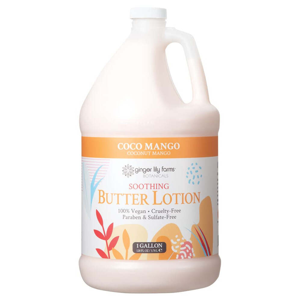 Ginger Lily Farms Ginger Lily Farm's Botanicals Soothing Butter Lotion Coco Mango 100% Vegan & Cruelty-Free Coconut Mango Scent 1 Gallon