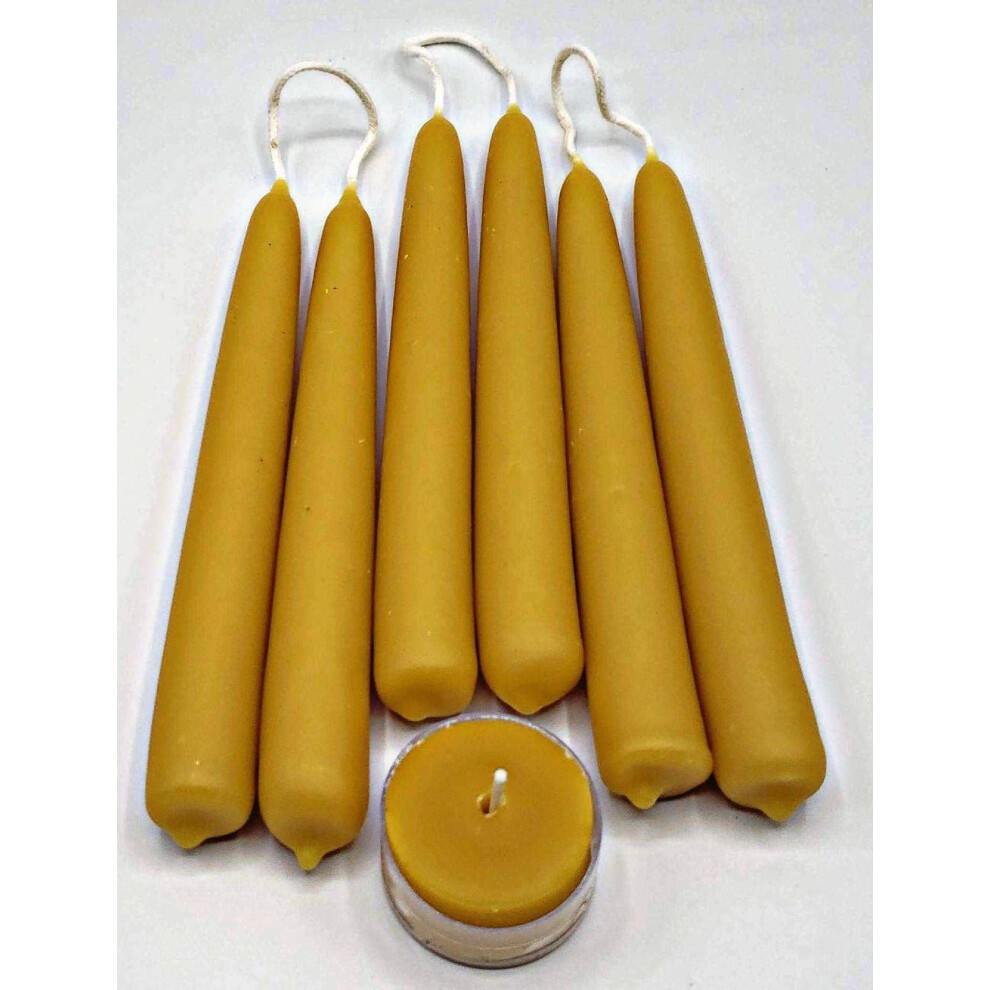 3 Pairs  6 x 3/4 INCH (6 Candles) - Beeswax Early American Style Hand Dipped Taper Candles - Sold in Pairs - with one Complementary Tea Light Included-image-OPC-PFR7G95-NEW