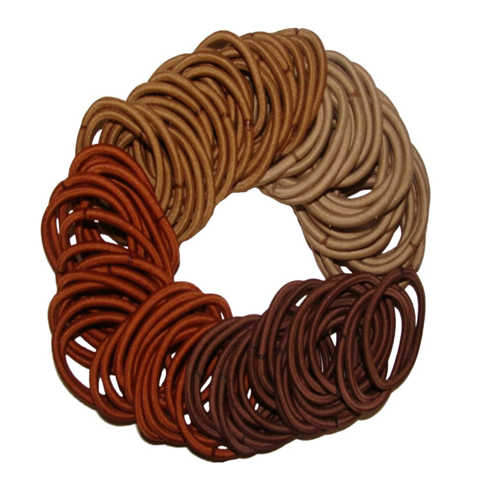 Kenz Laurenz Unisex Brown 100 Hair Elastics Hair Ties No Crease Ouchless Ponytail Holders No Metal 4Mm (100 Hair Elastics- Ombre)