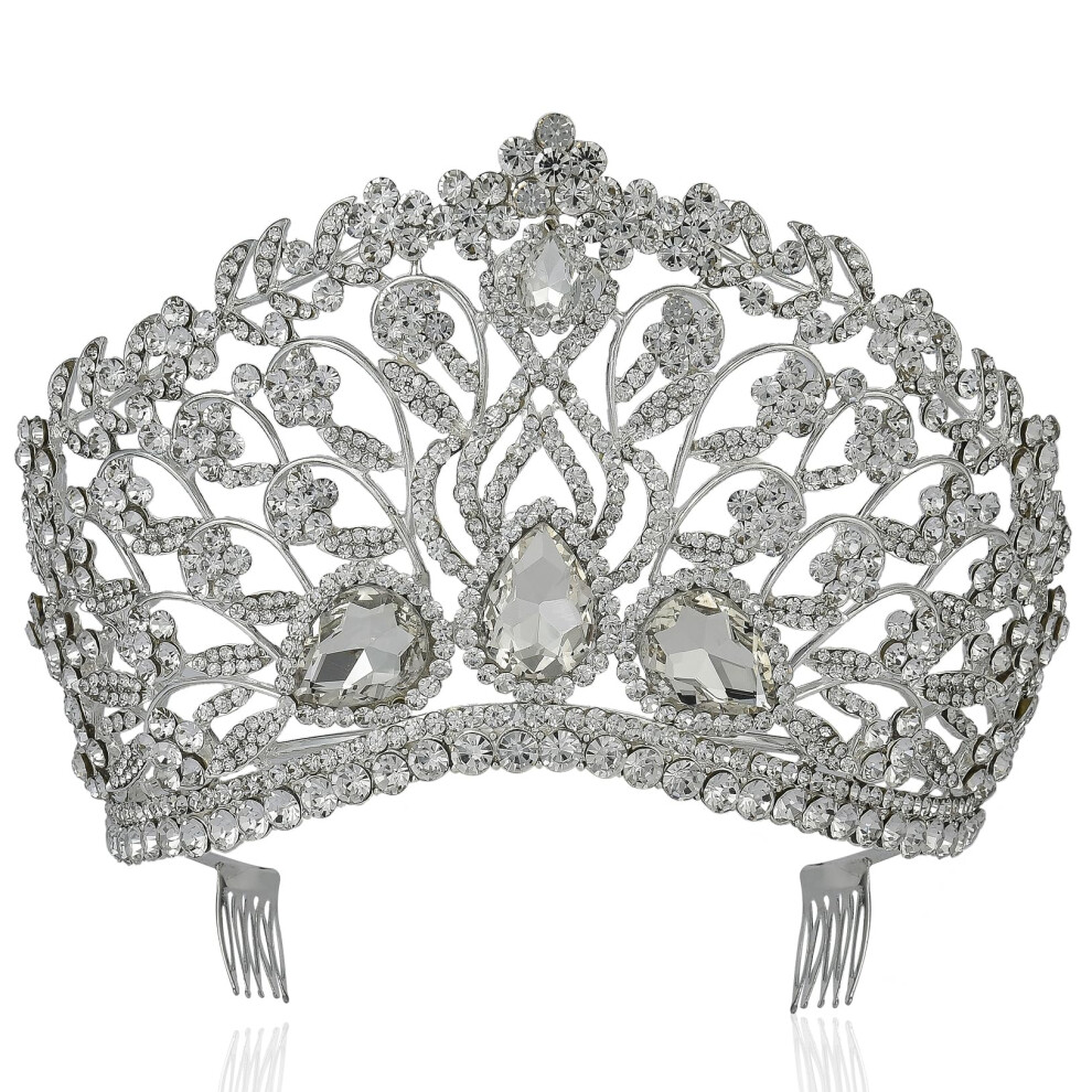 Janefashions Tiara Mit Gro Em Blumenmuster, Klarem Wei En Sterreichischen Strass-Kristall, Krone Mit Haarkamm, Stirnband, Schleier, Kopfschmuck-image