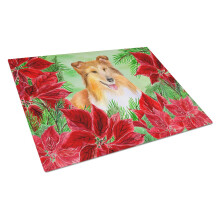Caroline's Treasures CK1367LCB Sheltie Poinsettas Glasschneidebrett, groes dekoratives Schneide- und Servierbrett aus gehrtetem Glas fr die Kche,