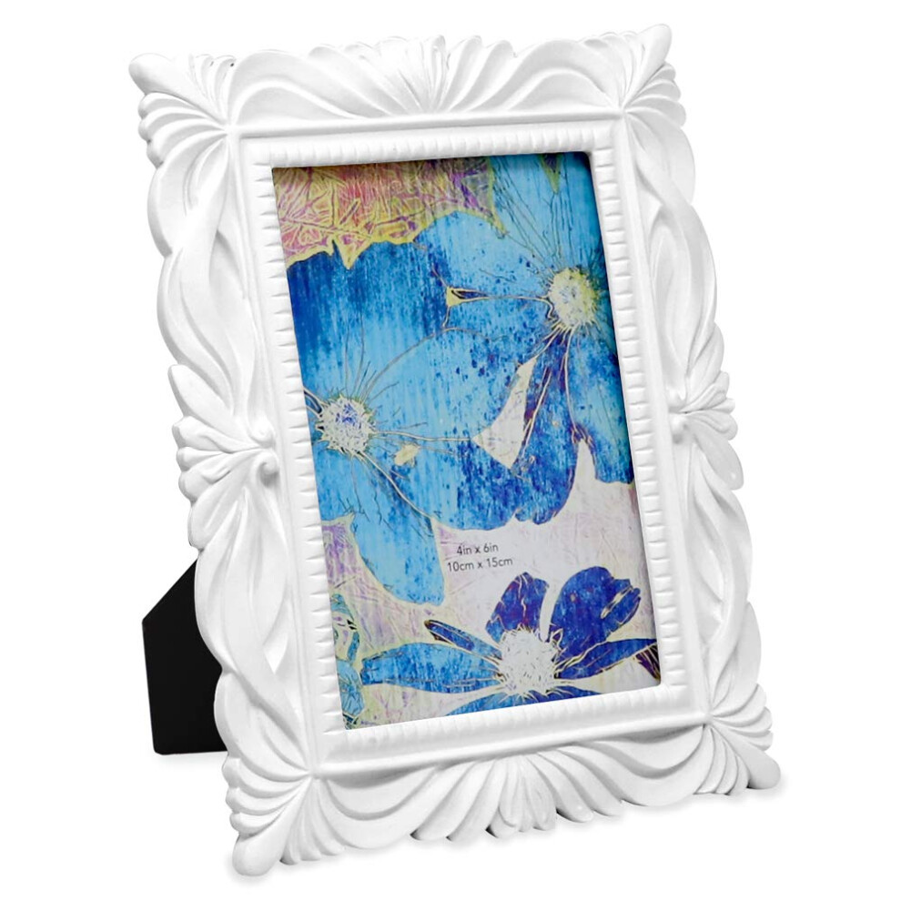 Isaac Jacobs 4x6 White Wave Textured Hand-Crafted Resin Picture Frame with Easel & Hook for Tabletop & Wall Display  Decorative Swirl Design Home D?co