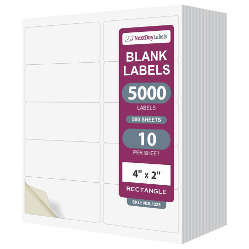 NextDayLabels - Αυτοκόλλητες Ετικέτες 4" x 2" για Εκτυπωτή - Λευκές Ετικέτες Laser/Inkjet
