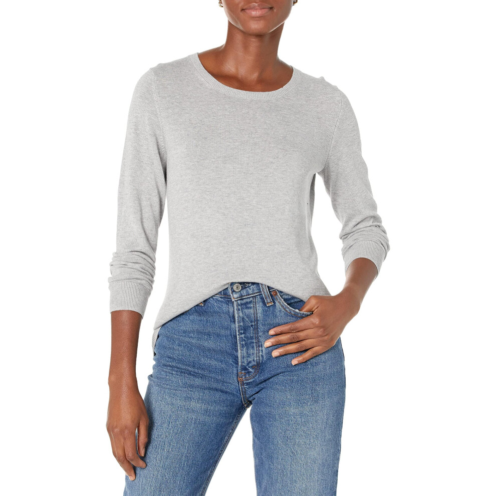Amazon Essentials Women's Long-Sleeve Lightweight Crewneck Sweater (Available in Plus Size)  Light Grey Heather  Small