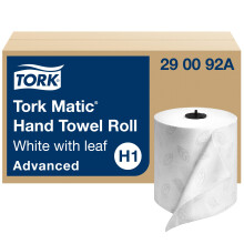 Tork Matic Handdoekrol Wit met Grijs Blad Advanced H1 100% Gerecyclede Vezels Hoge Absorptie Medium Capaciteit 2-laags 6 Rollen x 525 ft - 290092A