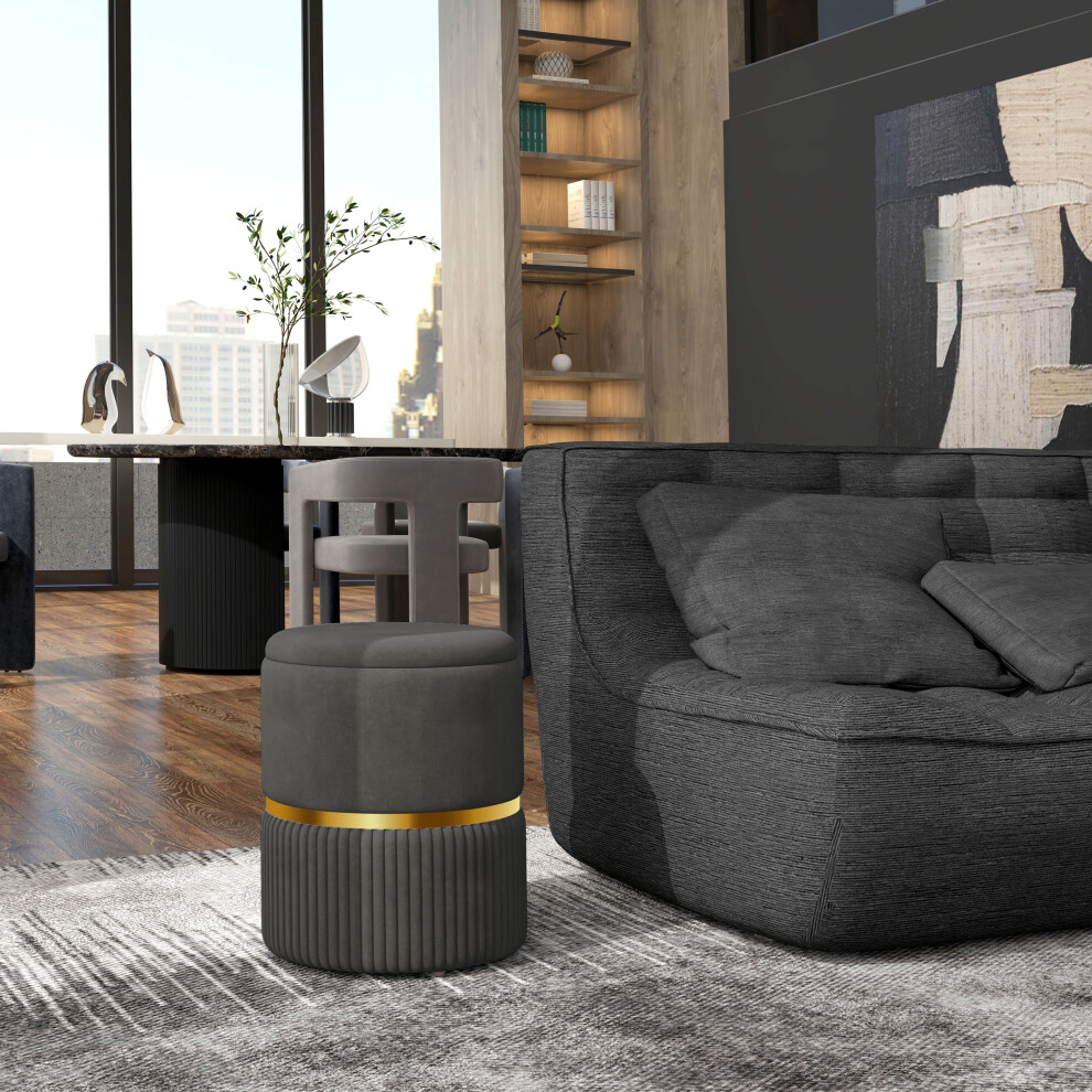 HOMCOM Round Pouffe Storage Footstool with Cushioned Top Hidden Space Grey