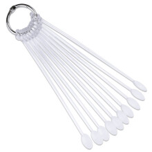 Beauticom 100 Piece Clear Plastic Spoon Shaped False Nail Tip Sticks Chart Fan with Metal Ring Holder for Nail Polish Swatch Practice Nail Art Design