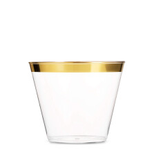 Munfix 100 Guldplastkoppar - 9 Oz Klara Tumblers - Eleganta Engångskoppar med Guldkant