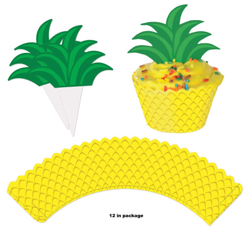 Beistle 36 Piese Pineapple Cupcake Wrappers 8 """" Galben/Verde 2