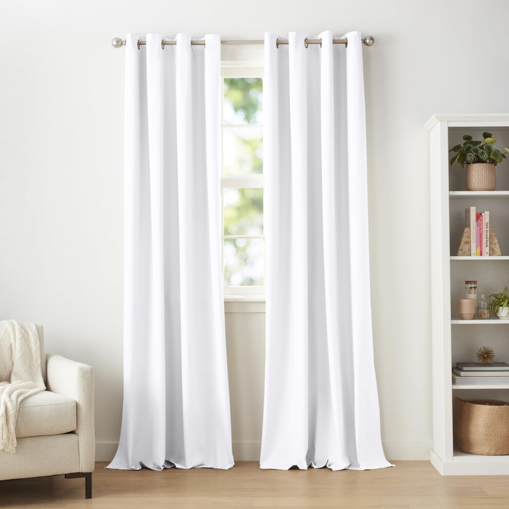 Amazon Basics Room Darkening Light Blocking Blackout Window Curtain with 2 Panels Grommets  for Living Room and Bedroom  52 x 96 Inches  White - Set o