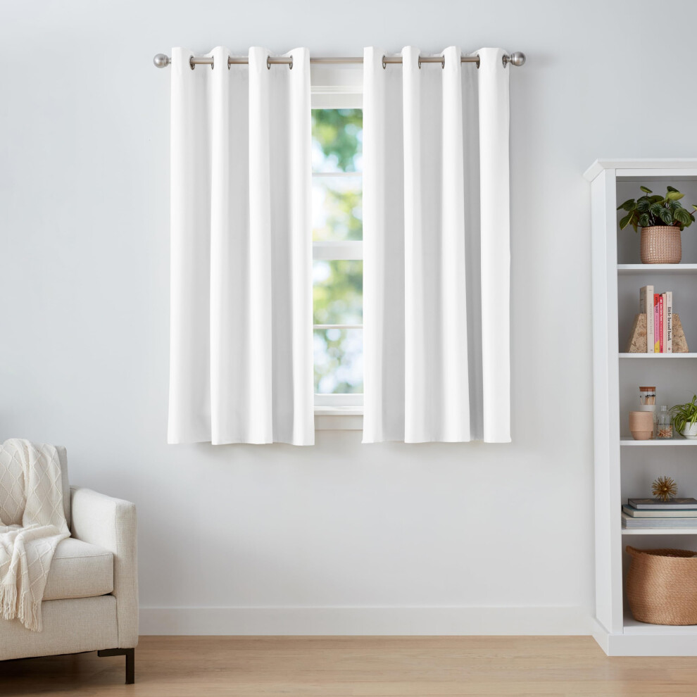 Amazon Basics Light Blocking Room Darkening Blackout Window Curtain with 2 Panels Grommets  for Living Room and Bedroom  52 x 63 Inches  White - Set o