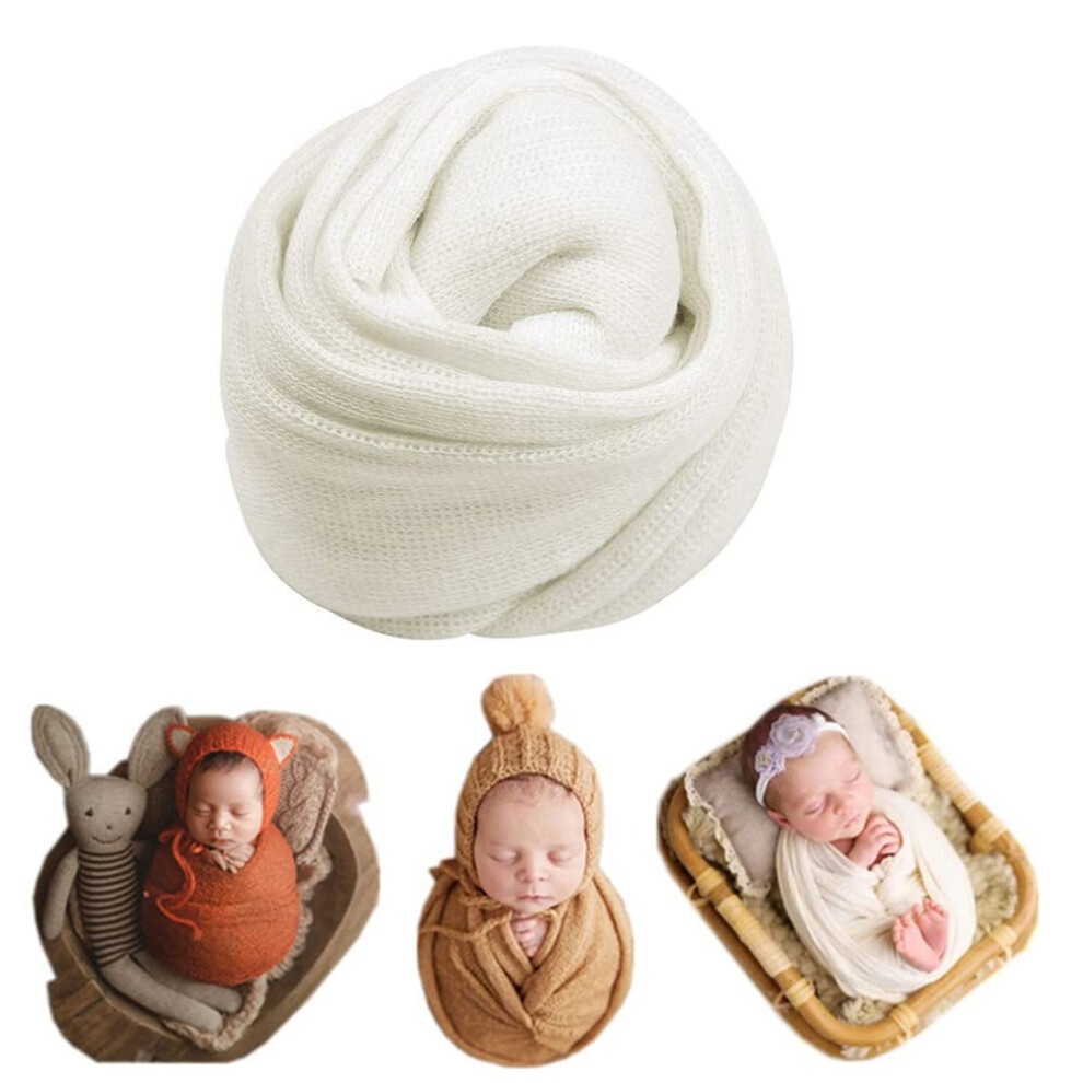 Newborn Baby Photo Props Blanket Stretch Knitted Wrap Swaddle For Boy Girls Photography Shoot (White) White Coberllus