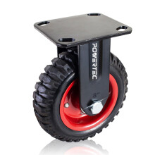 POWERTEC 8 Inch Caster Wheels  Heavy Duty Fixed Plate Casters with Rubber Knobby Tread for Workbench  Dolly  Cart  Trolley  Wagon and Chicken Coop  La