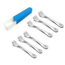 TeamFar Kleinkind-Gabeln, Edelstahl, Kleinkind-Utensilien, Gabeln, 6er-Set, ungiftig und gesund, niedliche Tiere und befestigtes Reiseetui splmasc