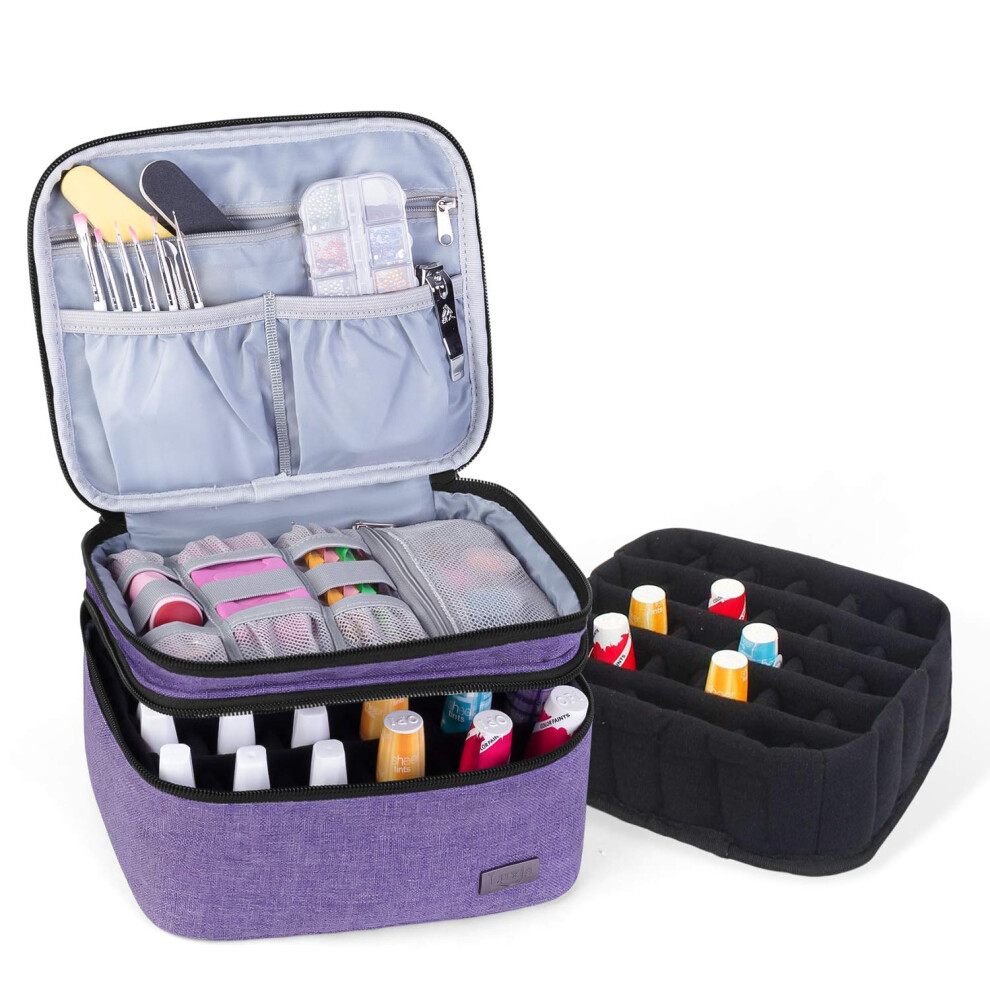 Luxja Purple Nail Polish Carrying Case - Holds 20 Bottles (15Ml - 0.5 Fl.oz) Portable Organizer Bag For Nail Polish And Manicure Set