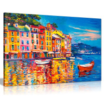 Barci de vopsire n ulei colorat Sea port de pnza de perete print imprimeu (30x20)