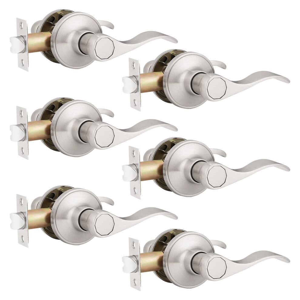 Lot De 6 Poign Es De Porte Probrico, Sans Cl , En Nickel Bross , Pour Couloir Ou Placard. Poign Es De Porte Non Verrouillables.-image