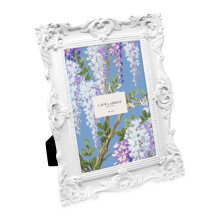 Laura Ashley 5x7 White Ornate Textured Hand-Crafted Resin Picture Frame with Easel & Hook for Tabletop & Wall Display Decorative Floral Design Home D